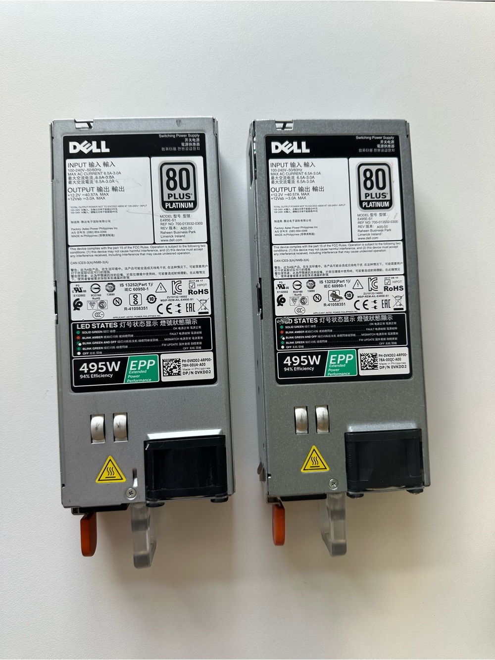 2x Dell PowerEdge 495W Server Power Supply PSU 0VKDD2 Hot Swap Replacement